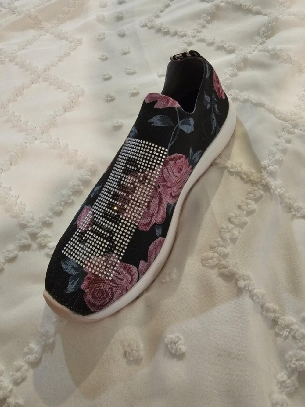 Juicy Slip-On Floral Crystal Athletic Sneaker - Black/Pink
